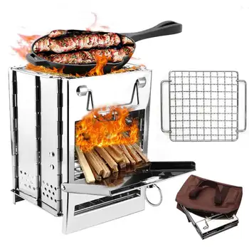 露營柴火爐附烤架可折疊背包生存火箭爐不銹鋼營火爐 8 最佳銷售 流浪漢爐灶 - №1