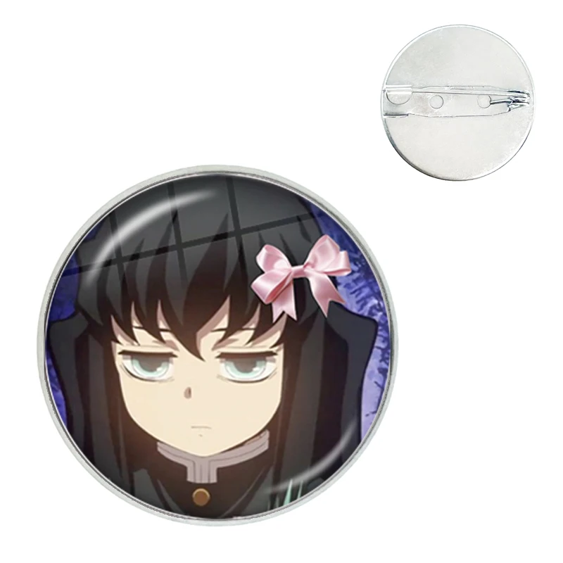 Cute Anime Muichiro Tokito Demon Slayer Glass Dome Brooches Shirt Lapel Bag Clothes Hat Badge Cartoon Pins Gift