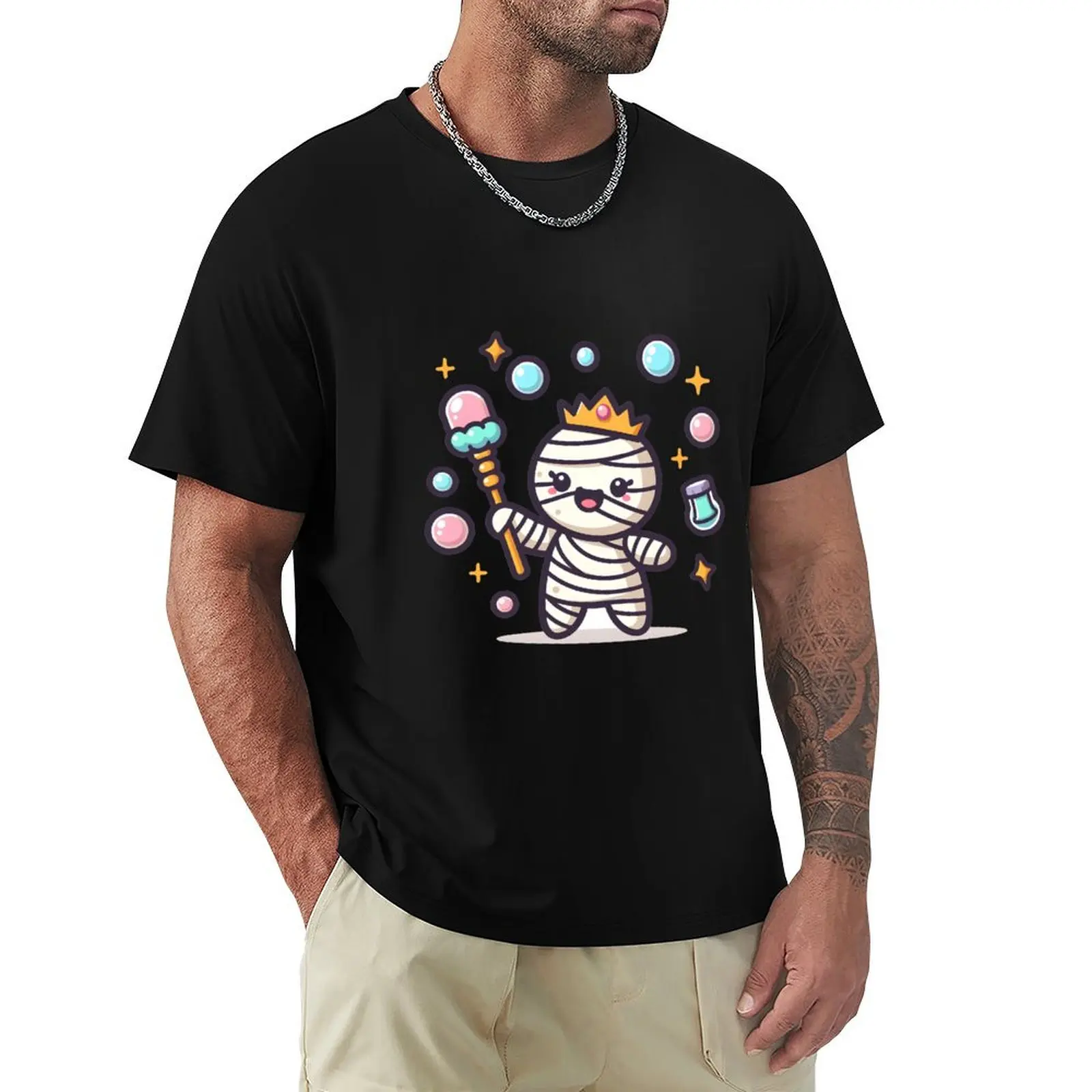 Kawaii Happy Mummy: A Bubble Wand As A Scepter T-Shirt t shirts cotton 100% T-Shirt