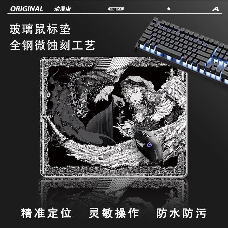 Anime Angel And Evil FOR-WWallhackS Glass Mouse Pad HD Tempered Smooth FPS Esports Office Mouse Mat Desktop Computer Desk Pad