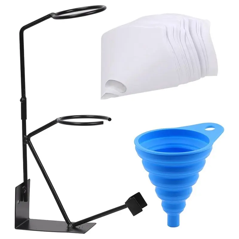 AB33-Feed Paint Holder Stand With Strainer, Silicone Funnel & 100 Micron Paint Filters For Auto & Hobby Paint Prep