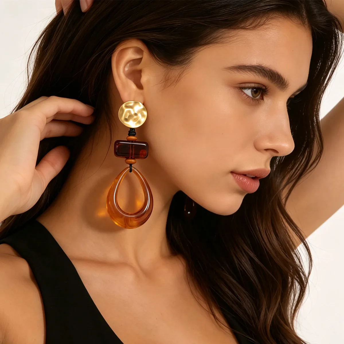 Vintage Maillard style earrings women's retro niche geometric splicing coffee color smudge earrings ear jewelry