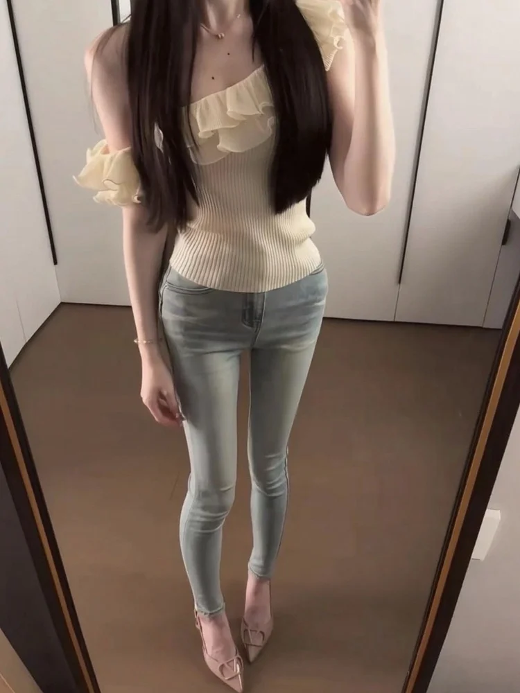 

High Waist Retro Waed Blue Jeans Women's Slim Fit Butt Lifting Cotton Stretch Denim Capri Length Faionable Versatile Slim...