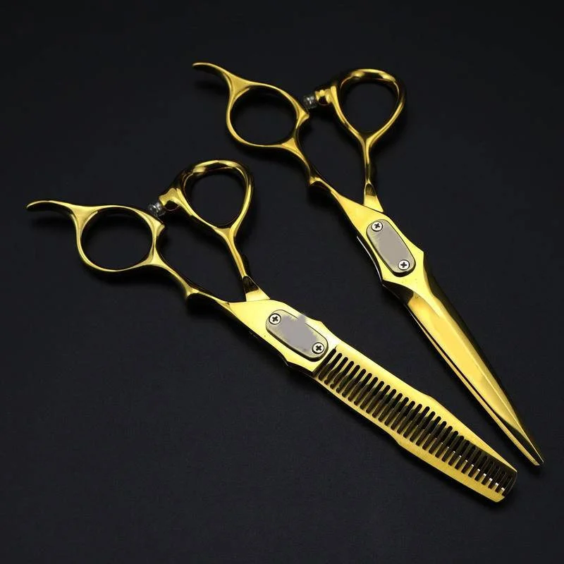 

Professional Hair Scissors 6inch Gold Hairdressing Stainless Steel Edge Barber Hair Cutting Salon Straight Thinning Shears Tool