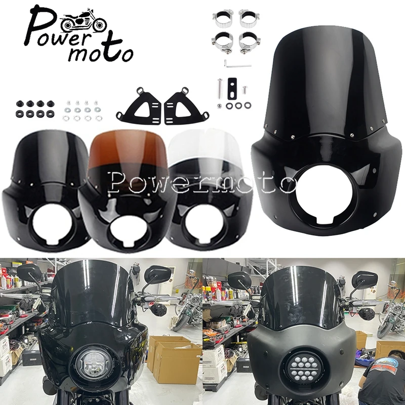 

Клубный стиль 5,75-дюймовый обтекатель фар, лобовое стекло для Harley Softail Street Bob FXBB FXBBS Low Rider FXLR Standard FXST