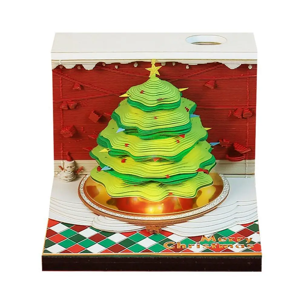 

2025 Christmas Tree 3D Three-dimensional Note Book Paper Carving Decor Memo Birthday Calendar Office Notepad Xmas Gift