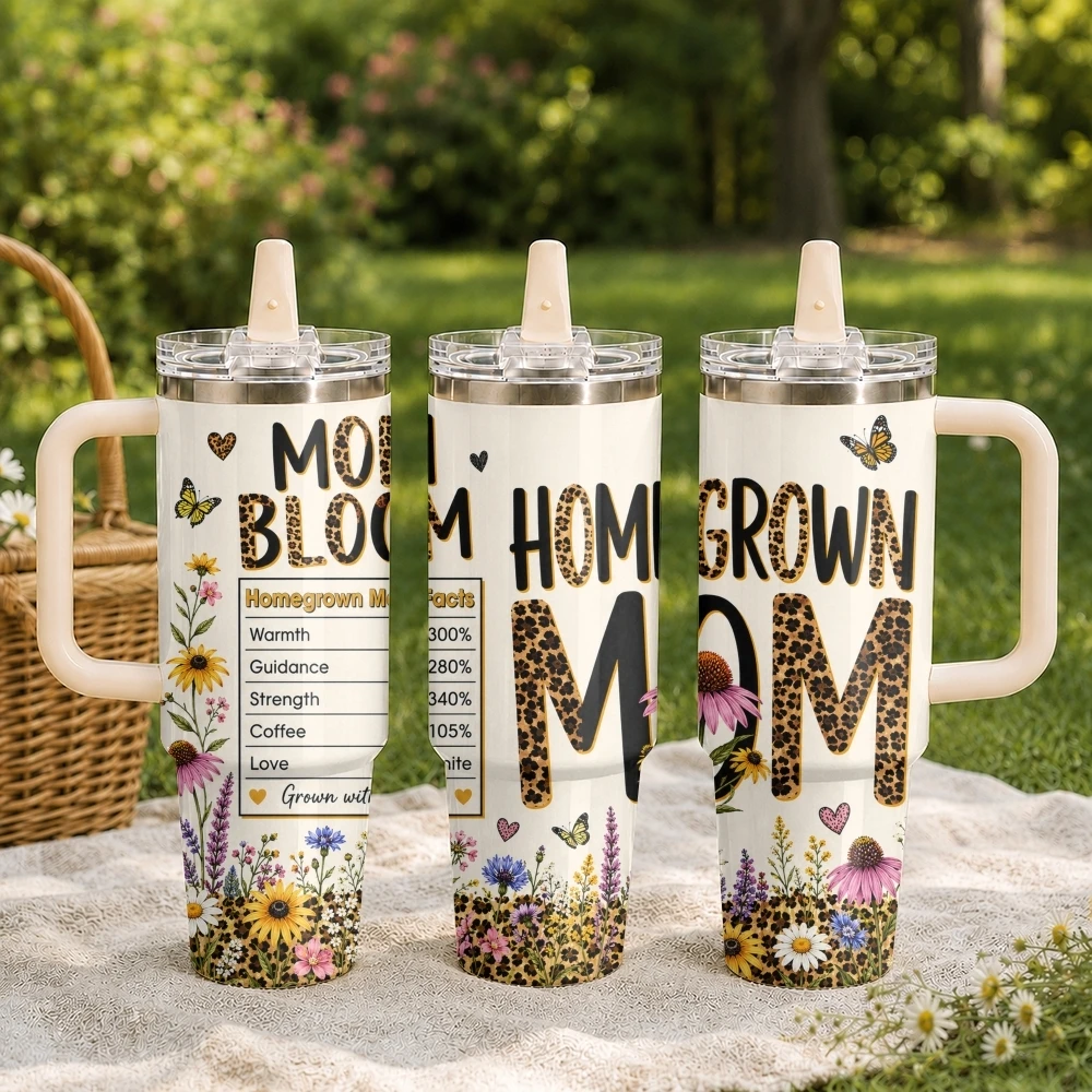Grateful to My Mom Vacuum Flasks 40oz Stainless Steel Tumbler with Handle Straw Lid Vacuum Insulated Double Wall Leak Proof