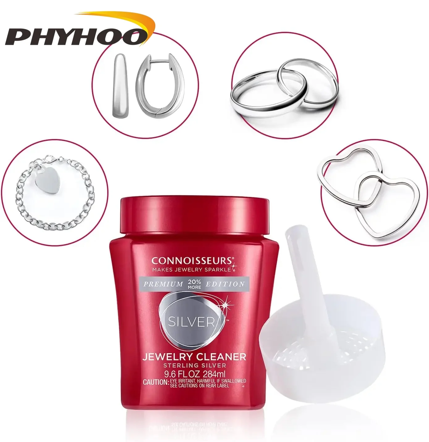PHYHOO Functional Sparkle Renew Jewelry Cleaner Fast Cleaning Liquid for Silver Platinum Rings Necklaces and Precious Stones