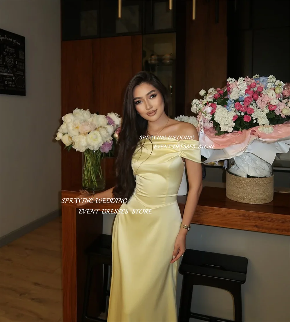 SPRAYING – robe de soirée élégante en Satin jaune, épaules dénudées, robe de soirée arabe de dubaï, style sirène, longue, pour occasions formelles, personnalisée