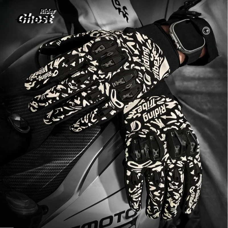 Motorcycle Gloves CE Certified Men Women Night Colorful Reflective Breathable Shell Protection Sheepskin Motocross Riding Glove