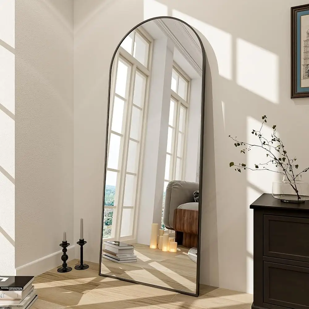 Full Length Mirror Arched Top Standing Wall Mirror Shatterproof High Definition Glass Leaning Floor Mirror Bedroom Dressing Room