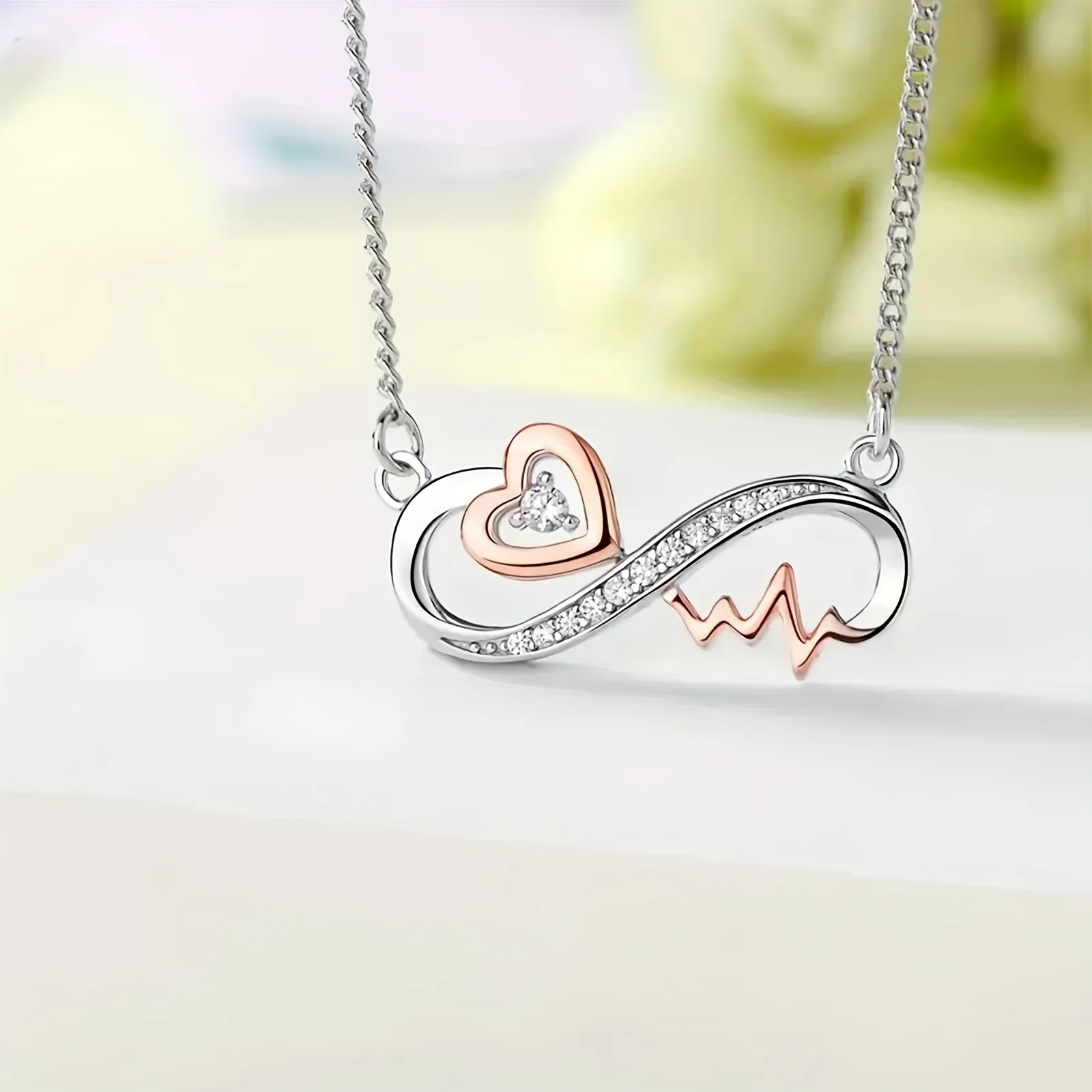 قلادة أنيقة على شكل رمز إنفينيتي ونبضات القلب مرصعة بالزركونيا، هدية عيد ميلاد وهدية تخرج لابنة #2