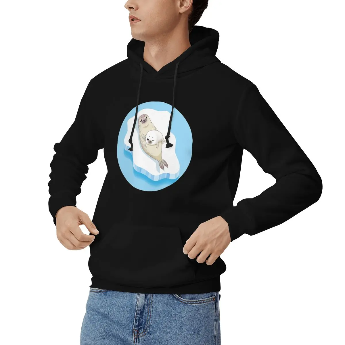 Seals Family Cartoon Character Vector Hoodies Men's Women Casual Pullover Sweatshirt Harajuku Long Sleeve Hooded Autumn Winter