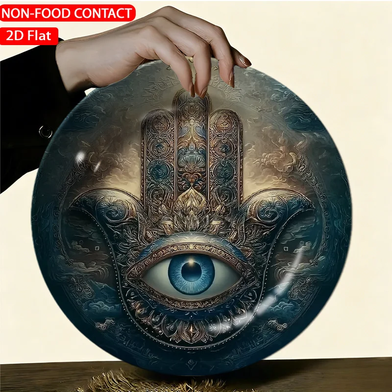 1pc Elegant Ceramic Decorative Plate-Mystical Ornate Eye Blue Theme Design Non-Food Contact, Home Desk Ornaments, Living Room