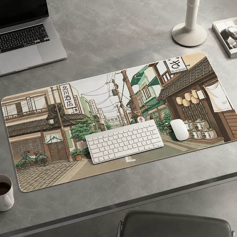 Japanese Old Town Street Mouse Pad Gamer XL HD Large Custom Mousepad XXL Desk Mats Non-Slip Office Carpet Mice Pad Table Mat