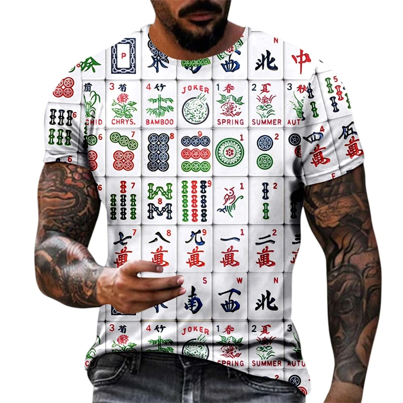 2024 Mahjong T-shirt Mahjong Southeast Northwest Pattern T-shirt Men's And Women's Mahjong Hobbies Red Middle Wealth Top Tees