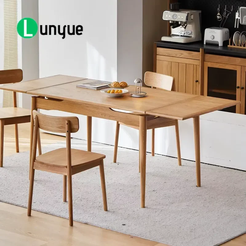 Solid Wood Folding Dining Table Rectangular 8 Seater Modern Luxury Style Space Saving Design for Apartment Hotel Home