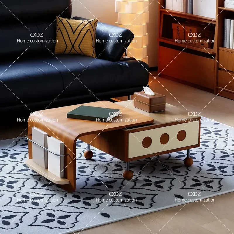 French retro solid wood coffee table, living room, household small apartment, medium and ancient style, advanced sense,