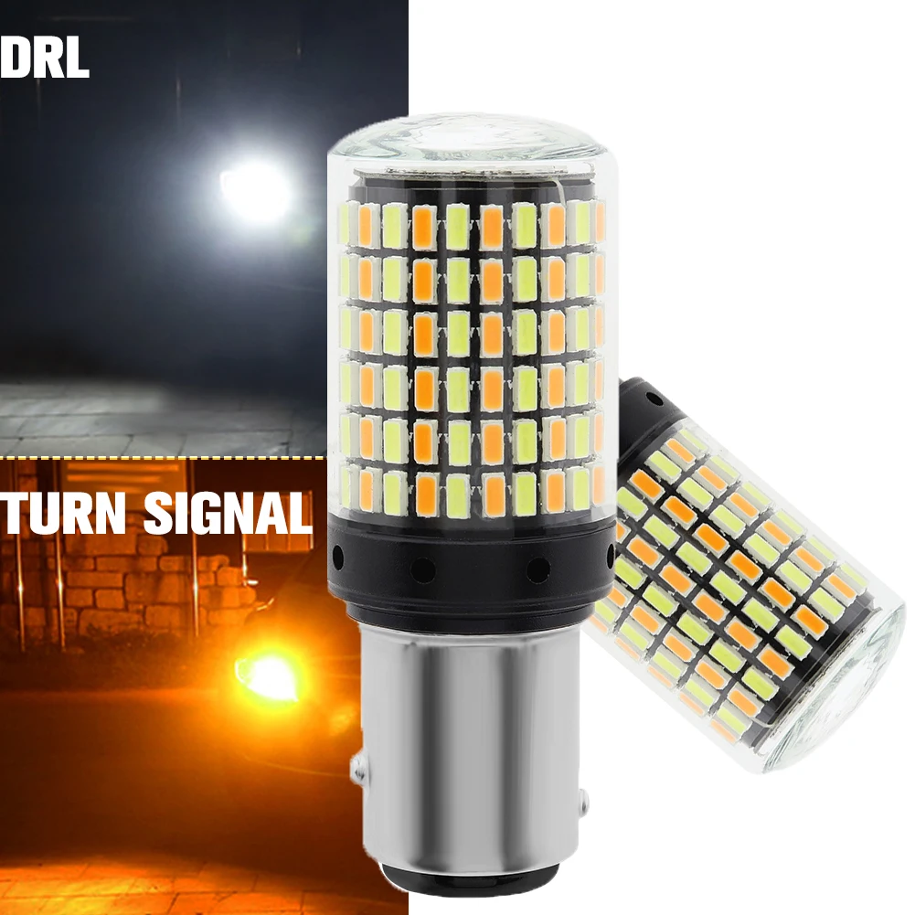 

2Pcs 1157 BAY15D LED Light 3014 168SMD White Amber Double Color Switch DRL P21/5W For Car Turn Signal Lamp Reverse Lamp Bulb