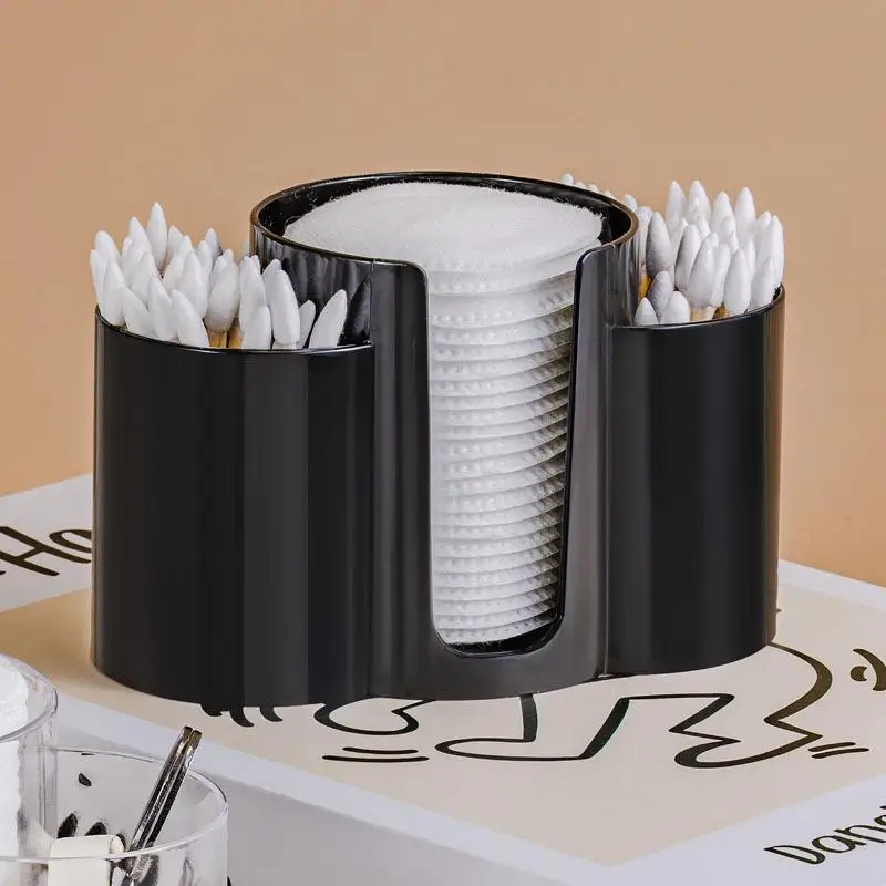 Esta caixa de armazenamento de almofadas de algodão 3 em 1 pode armazenar almofadas de algodão, almofadas removedoras de maquiagem, palitos de dente, palhetas de fio dental, sopros de pó, etc.