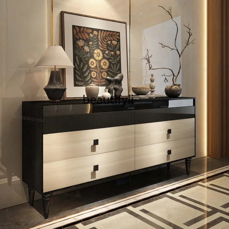 

X French Retro Porch Chest of Drawers Solid Wood Storage Master Bedroom Tailstock Multi-Drawers Cabinet