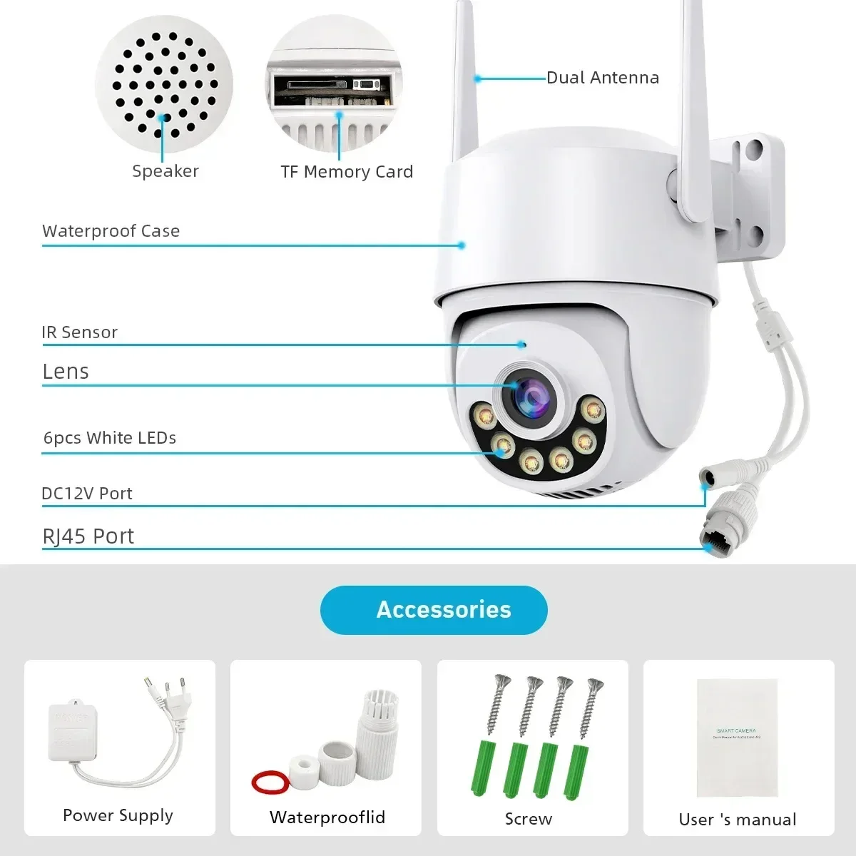 4K 8MP PTZ WIFI Camera Dual Lens IP Camera Outdoor Auto Tracking Motion Detection Night Vision Alarm Function CCTV Surveillance