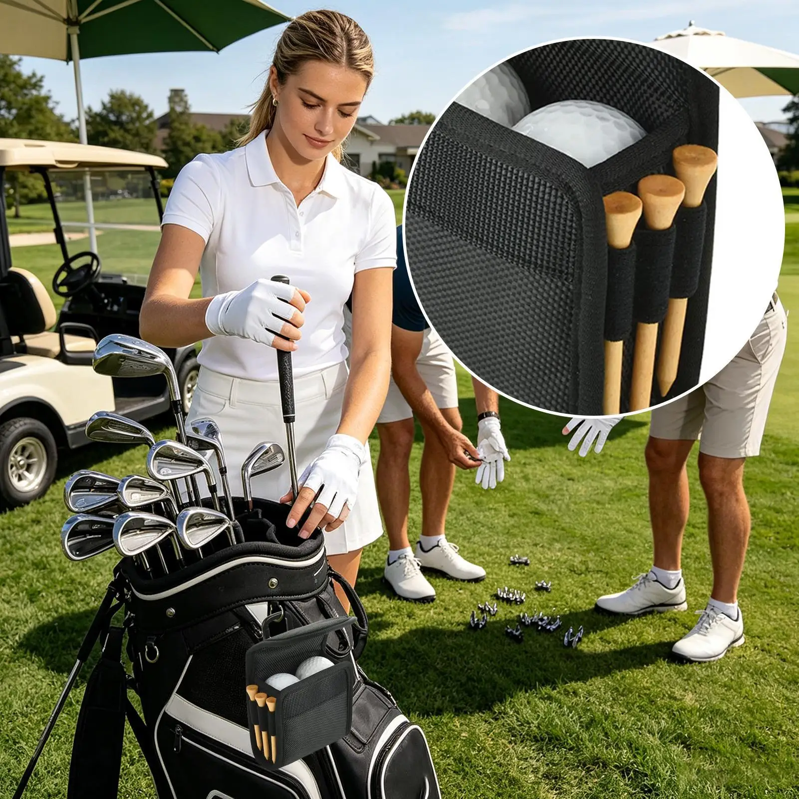 Golf Ball Pouch Portable Mini With Carabiner Organizer Sacks Small Golf Fork Storage Pouch For Men Women Belt Cart Lawn Driving