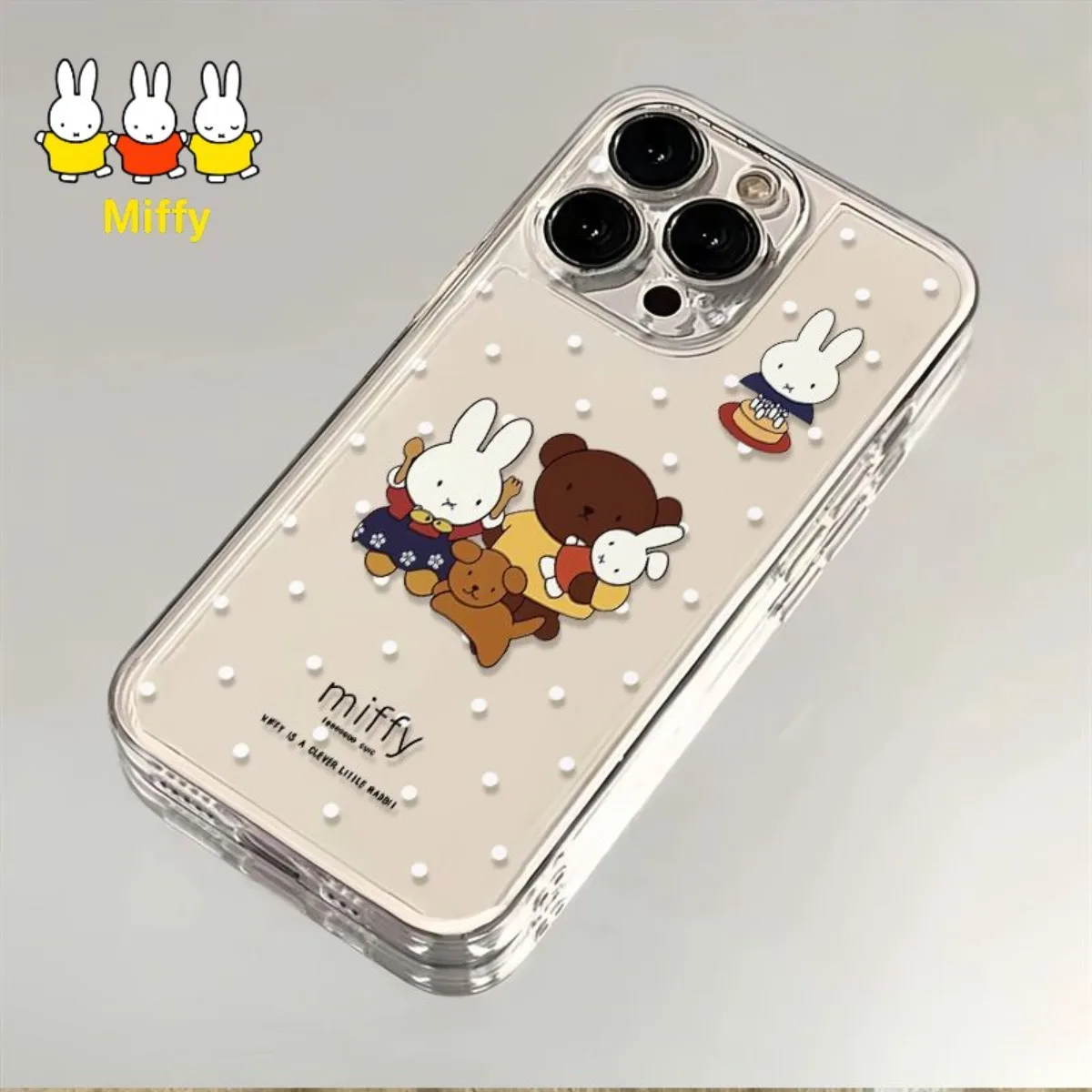 Kawaii Anime Miffy Rabbit Boris Bear Phone Case Is Suitable for 16ProMax/15/14 Simple 13/12 Phone Cases