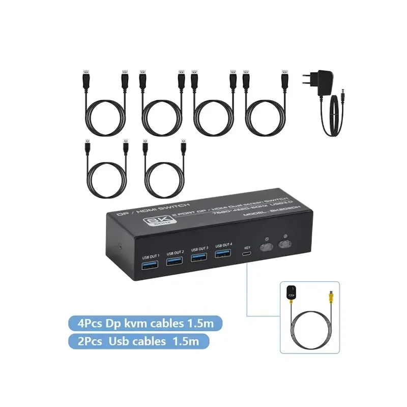 8K202DP Fjgear Customized Display Port 7680*4320/60Hz 8K Dual-Screen Switch 2 Port Hd /Usb Dp Kvm Switch