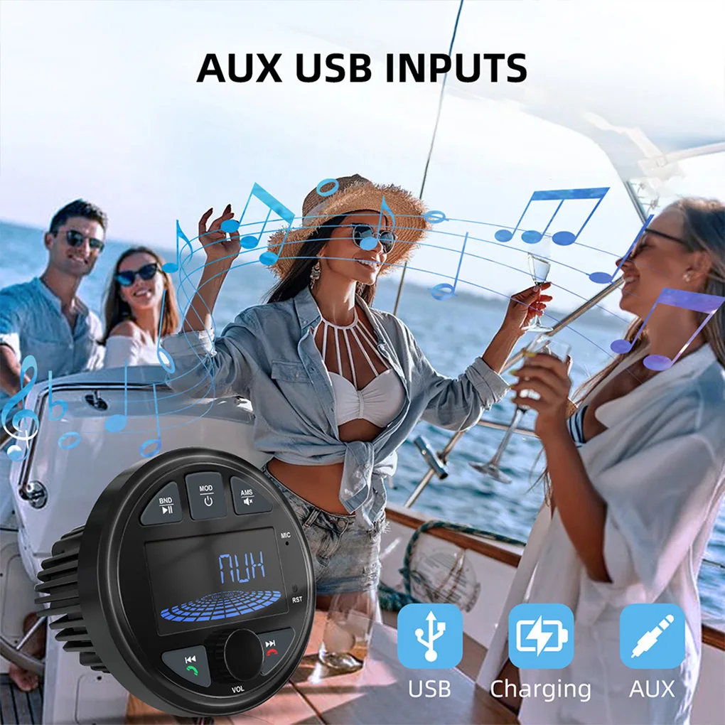 Boat Radio Marine Stereo Source Media Player AM FM RDS Receiver MP3 MP4 Video Play Bluetooth AUX for ATV UTV Cart Motorcycle