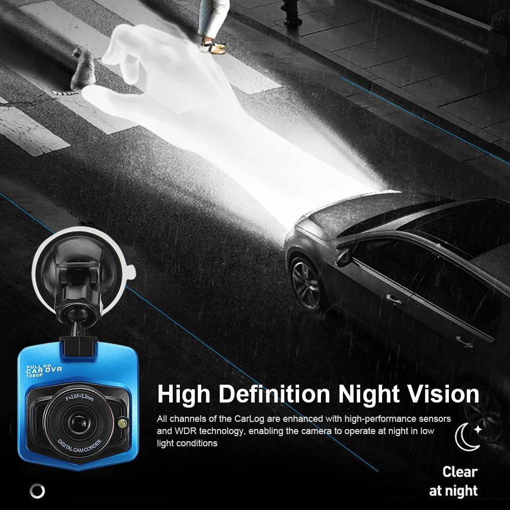 Dash Cam Suction Cup HD 1080P Car DVR Night Vision Vehicle Video Recorder 2.4 Inch LCD Screen Motion Detection Circle Recording