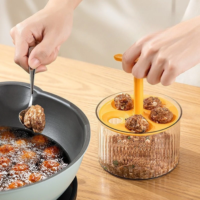 Quintuple Meatball Maker with Container Creative Kitchen Meat Baller Maker Press Tool Mince Storage Container with Lid