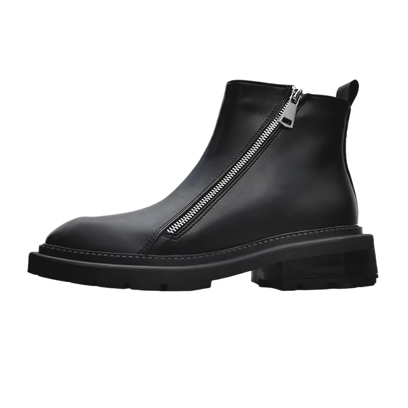 British Style Men Boots Square Toe Zip Designer Men Chelsea Boots Black High Top Business Casual Leather Shoes Botas Hombre
