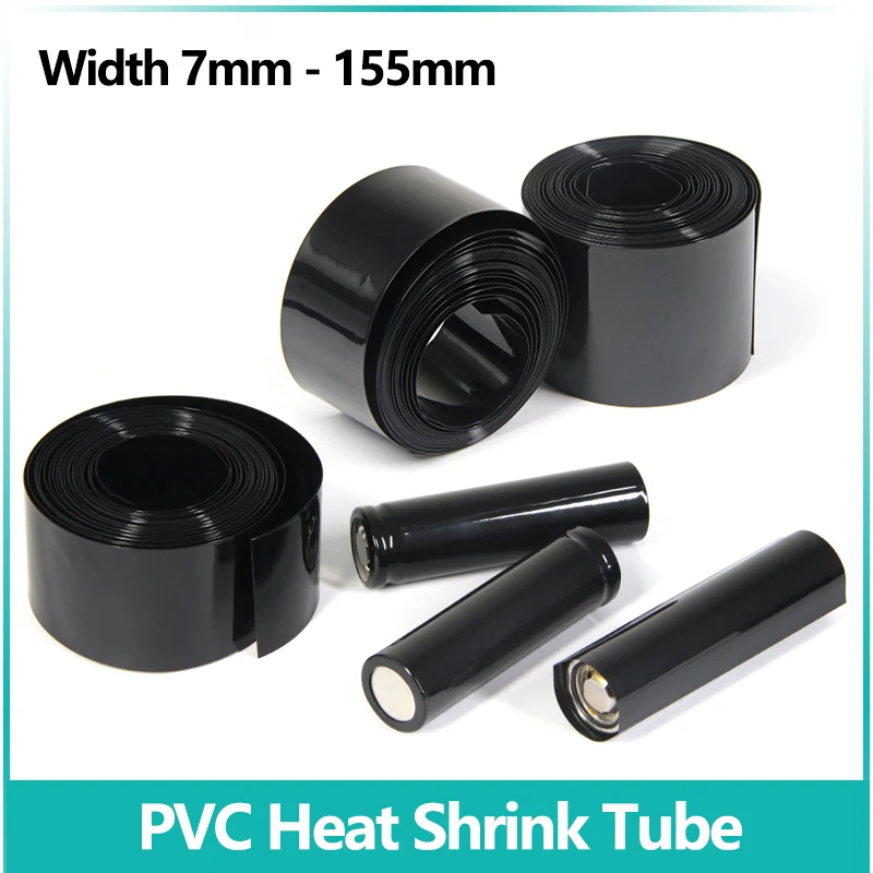 

1/5/20M Black 18650 Lipo Battery PVC Heat Shrink Tube Pack 7mm ~ 155mm Insulated Film Wrap Lithium Case Protection Cable Sleeve