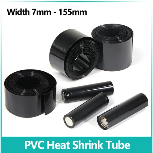 Paquete de Tubo termorretráctil de PVC para batería Lipo, envoltura de película aislada, funda de Cable de protección, color negro, 18650 M, 7mm ~ 155mm, 1 M, 5M, 20M