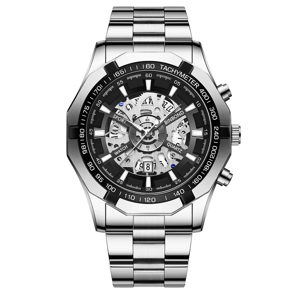 Luxury Brand Mens Wristwatch Fashion Black Skeleton Dial Quartz Watches Man Sport Waterproof Auto Date Mille Clock Dropshipping