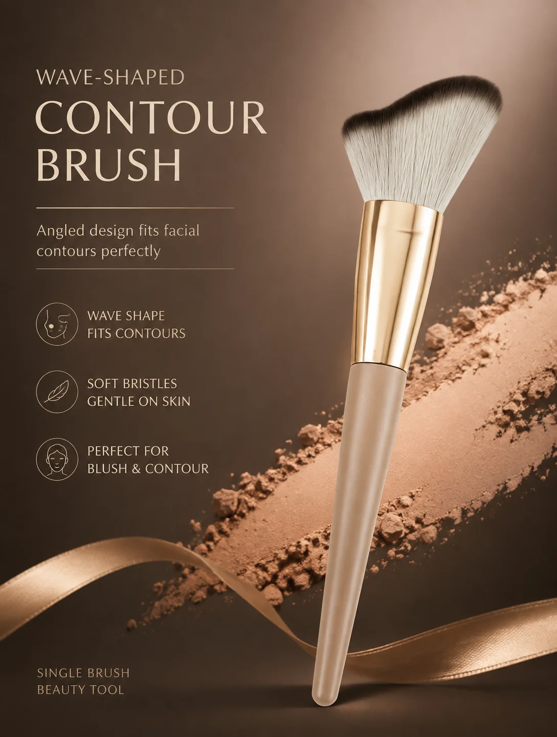 Angled Soft Bristle Single Wave Contour Brush Face Sculpting Blush Makeup Tool for Enhanced Facial Features