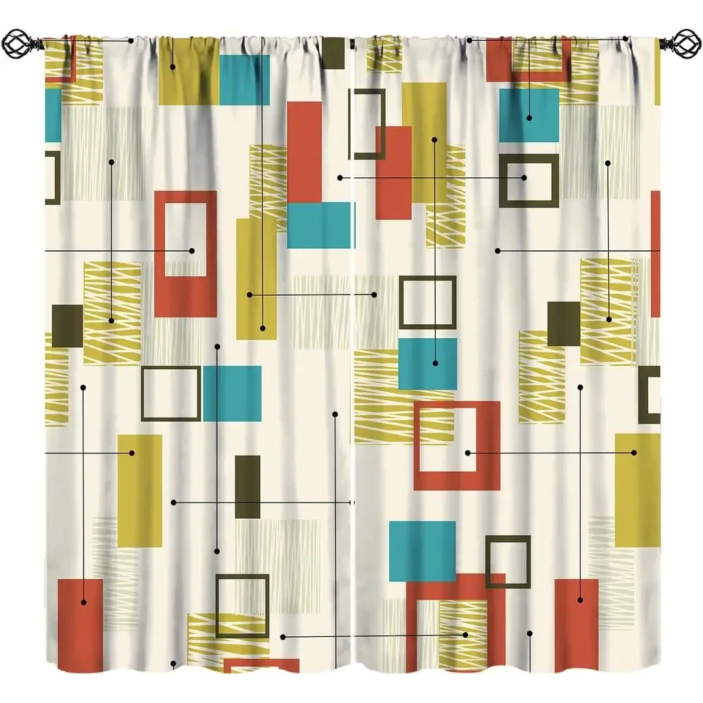 Geometric Bohemian Curtains, Vintage Style, Colorful Print, Thermal Insulated, Suitable for Living Room, Kids' Bedroom, Dining R