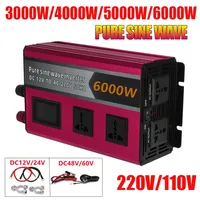 3000W/4000W/5000W/6000W Pure Sine Wave Inverter 12V/24/V/ 220V 110V Voltage Converter Car Solar Power Inverter Universal Outlet