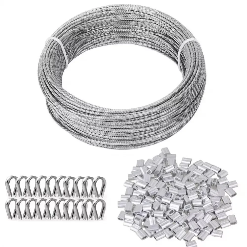 Heavy  100ft Coated Wire Rope Turnbuckle Wire Tensioner 1/8 Wire Rope Kit Stainless Steel Cable Railing Accessories kit