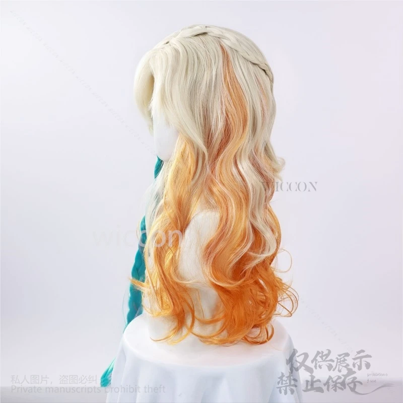 코스프레 게임 Genshin Impact 코스프레 Xilonen 의상 가발 황금 섹시한 노란색 긴 머리 핑크 블루 브레이드 파티 여성용 Cos
