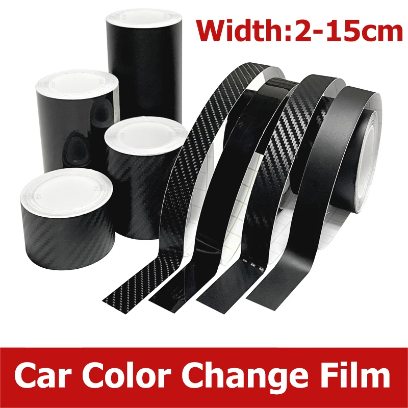 Width2/3/5/7/10/15cm Carbon Fiber Car Body Vinyl Wrap Matte Accessories Glossy Black Sticker 3D 4D 5D Auto Foil Cover Decoration