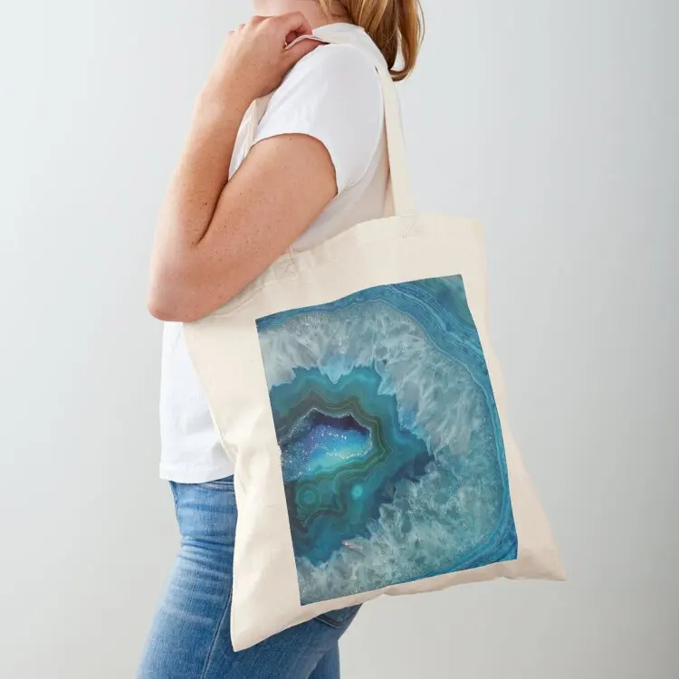 Teal Druzy Agate Quartz Tote Bag