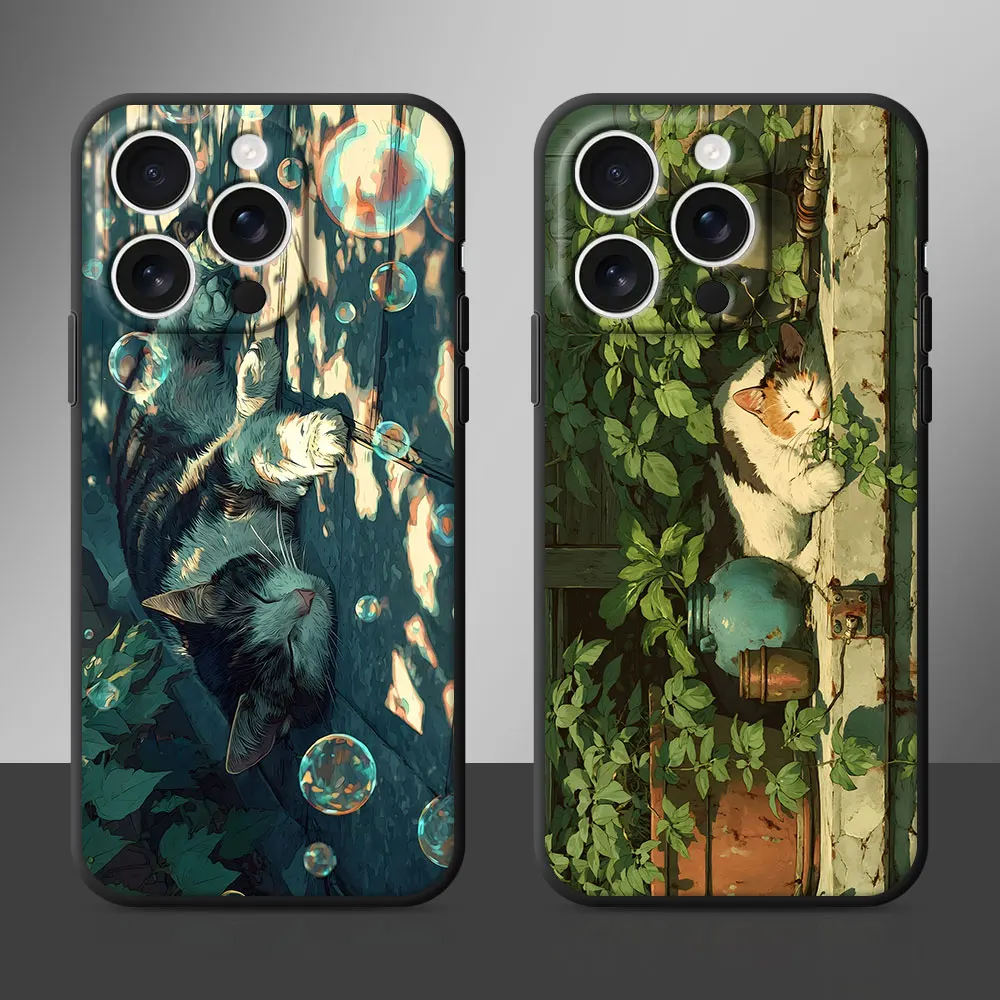 Wafu Neko Cozy Cat Corner Phone Case for iPhone 17 16 13 15 16e 12 Mini 14 Pro Max 11 X XR XS 7 8 6 6s Plus 5 5s TPU Black Cover