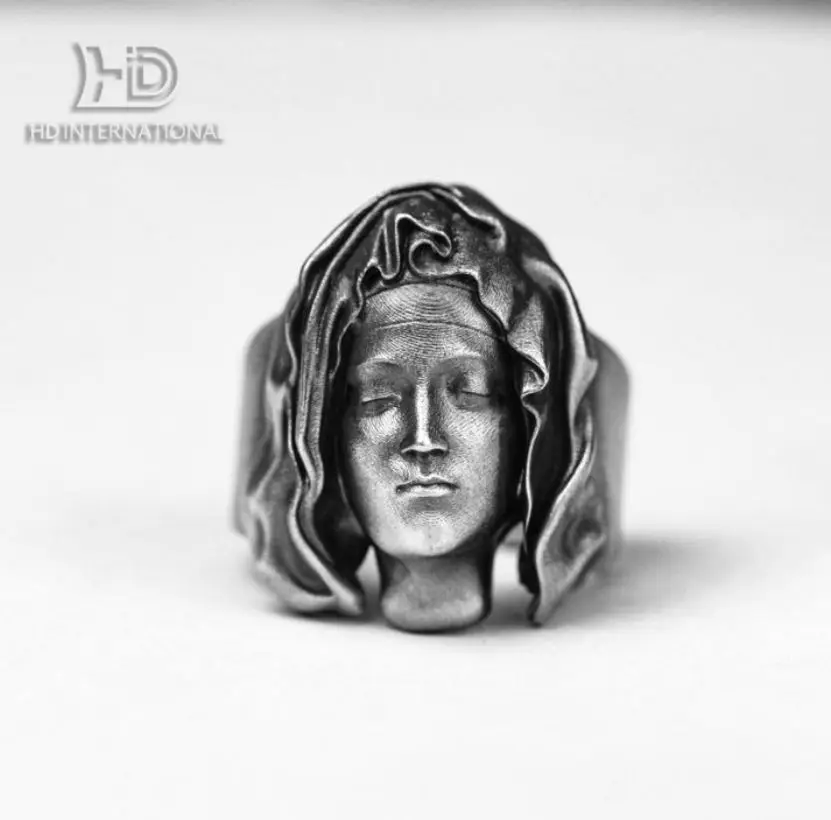 

925 silver Saint Mary Sterling Silver Ring, 3D Silver Virgin Mary Signet Ring, Lady of Miracles Engraved Catholic Ring, Religiou