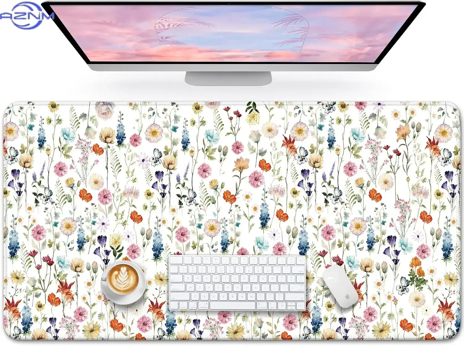 Watercolor Wild Flower Gaming Desk Mat Mixed Bloom Stem Print Smooth Edge Non‑Slip Mouse Pad for Gamers Home Office Desktop