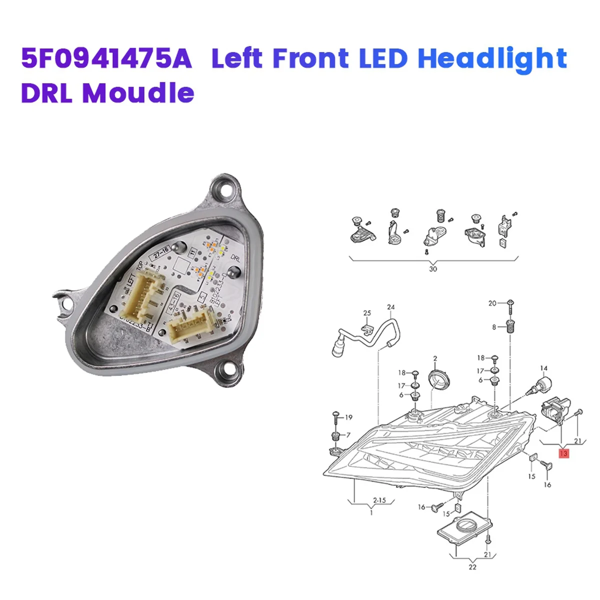 Left Front LED Headlight DRL Moudle 5F0941475A for Seat Leon Cupra 2017-2020 Daytime Running Light Source Unit