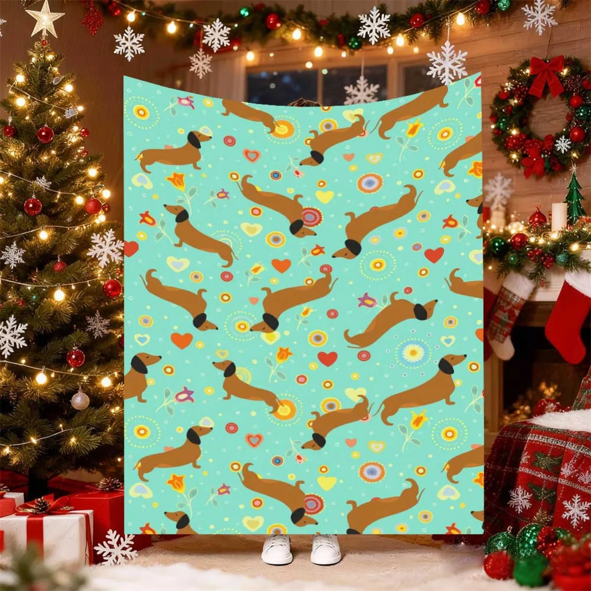 Dachshund Dog Throw Blanket Cute Sausage Puppies Paw Print Pattern Cozy Bed Blankets Luxury Decor for Sofa Couch Bed Living Room