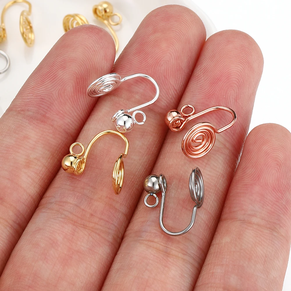 10pcs Stainless Steel Ear Clips Spiral Earrings Gold Silver Color Base for DIY Jewelry Making Components Mosquito Coil Earrings