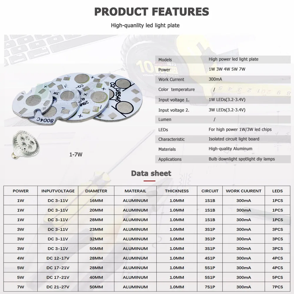 1000pcs LED PCB 1W 3W 5W High Power Aluminun Plate Dia16mm Thickness 1.0mm Heatsink Panel For Lighting Blub Spotlight Flashlight